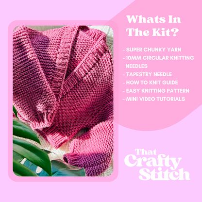 beginner friendly cardigan knitting kit