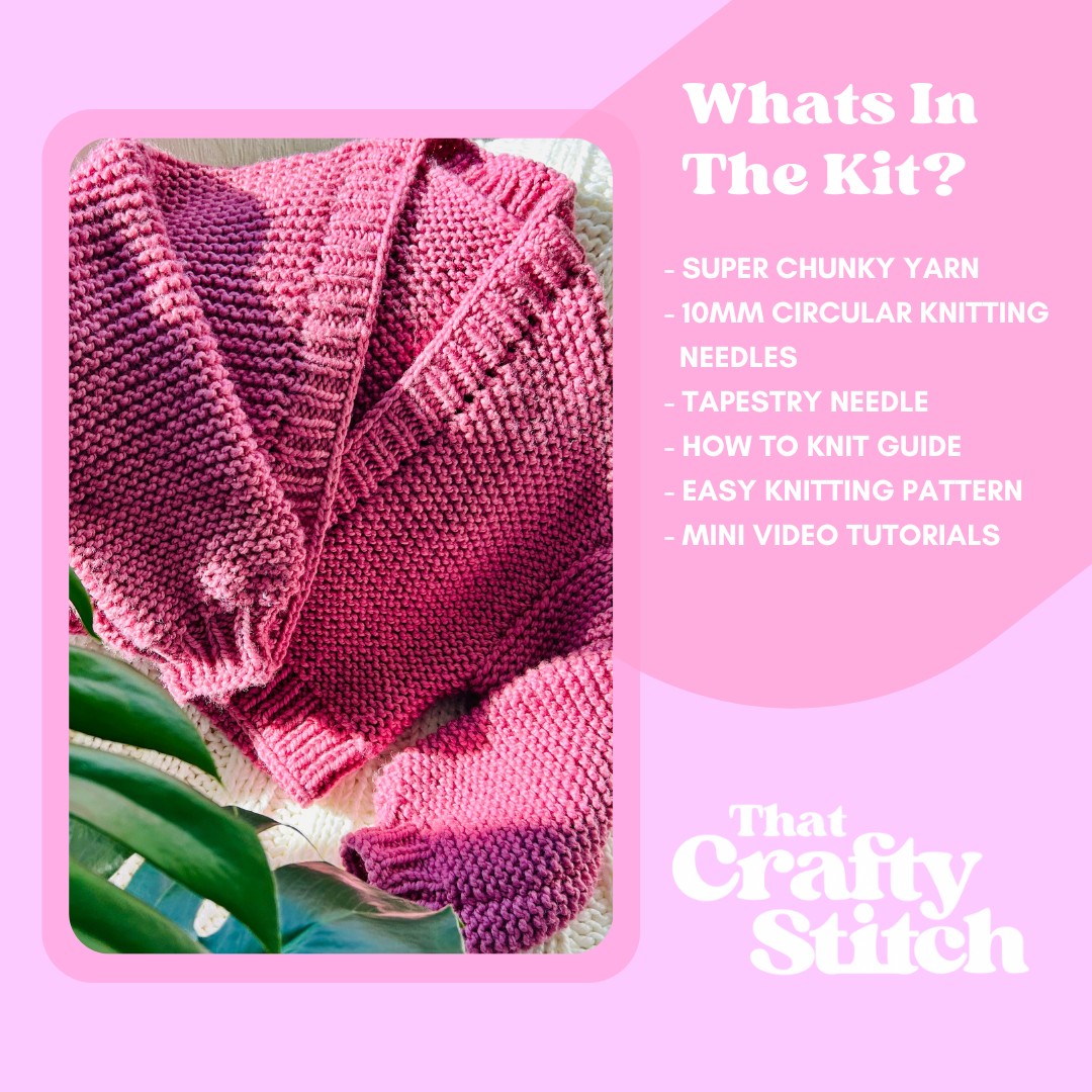 beginner friendly cardigan knit kit | chunky cardigan knitting kit | easy cardigan kit