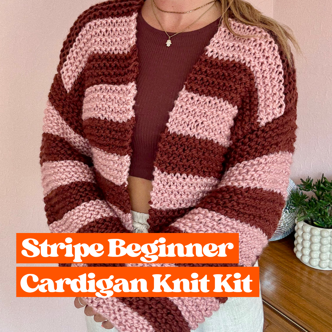 Stripe Beginner cardigan knitting kit | easy cardigan knit kit | chunky cardigan kit | beginner friendly