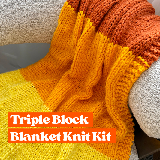 Chunky triple coloured blanket knitting kit | beginner blanket knit kit | knit and purl stitch blanket | knitting starter kit