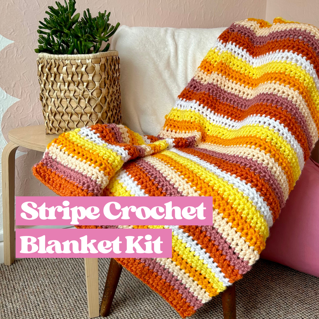 stripe crochet blanket kit | beginner friendly blanket kit | learn how to crochet