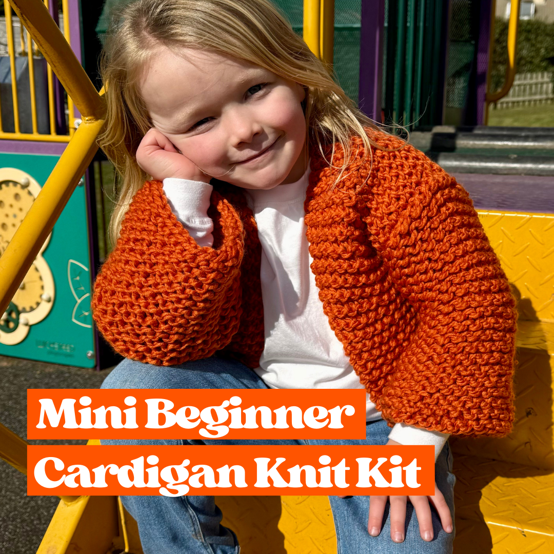 Mini beginner cardigan knit kit | child's cardigan knitting kit | easy cardigan kit | toddler cardigan knitting