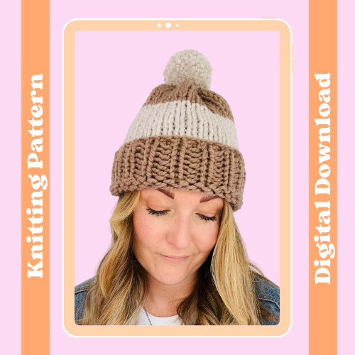 KNITTING PATTERN Striped Bobble Hat Digital Download That Crafty Stitch