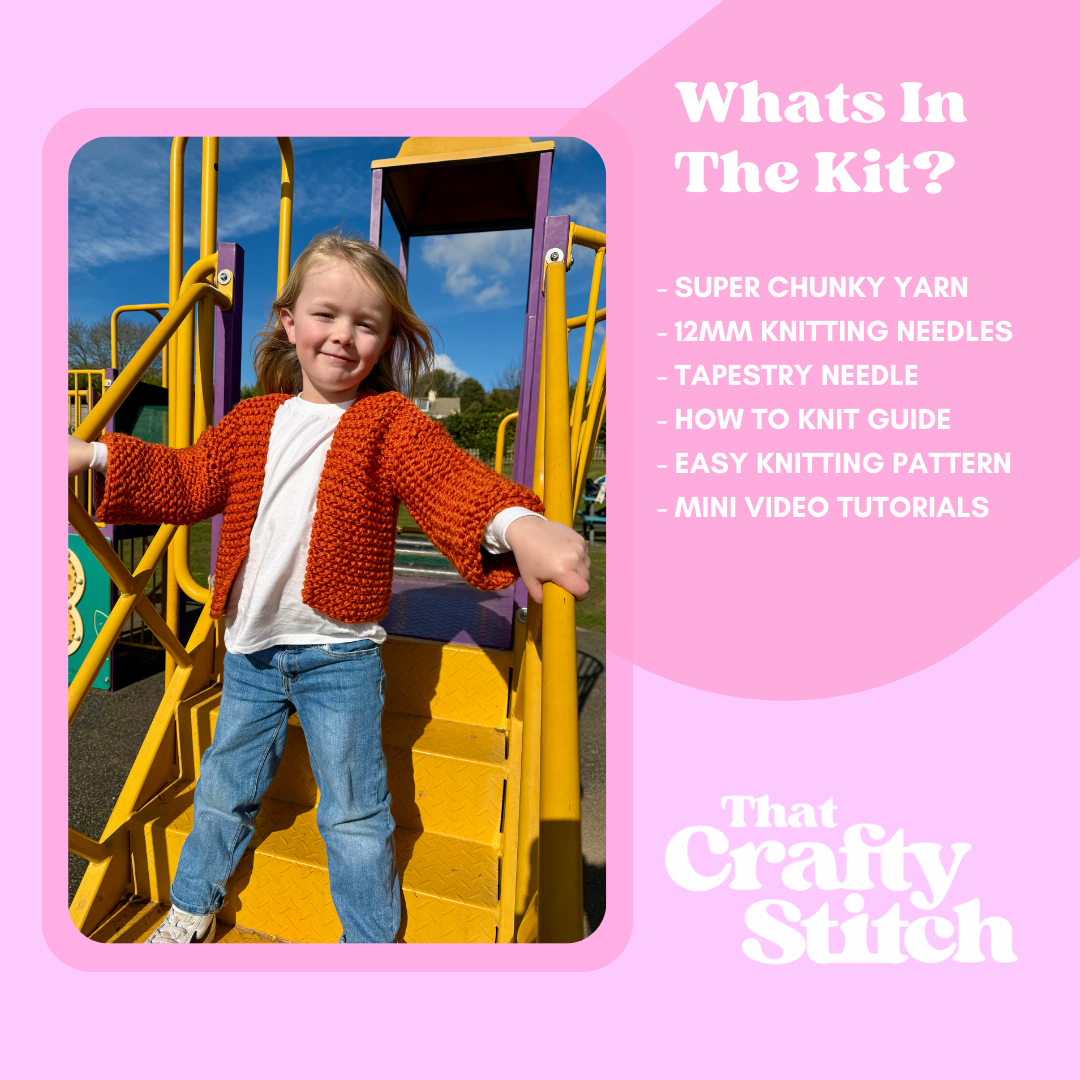 Mini beginner cardigan knit kit | child's cardigan knitting kit | easy cardigan kit | toddler cardigan knitting