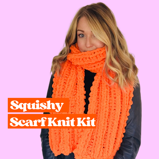 chenille chunky scarf knitting kit - beginner friendly