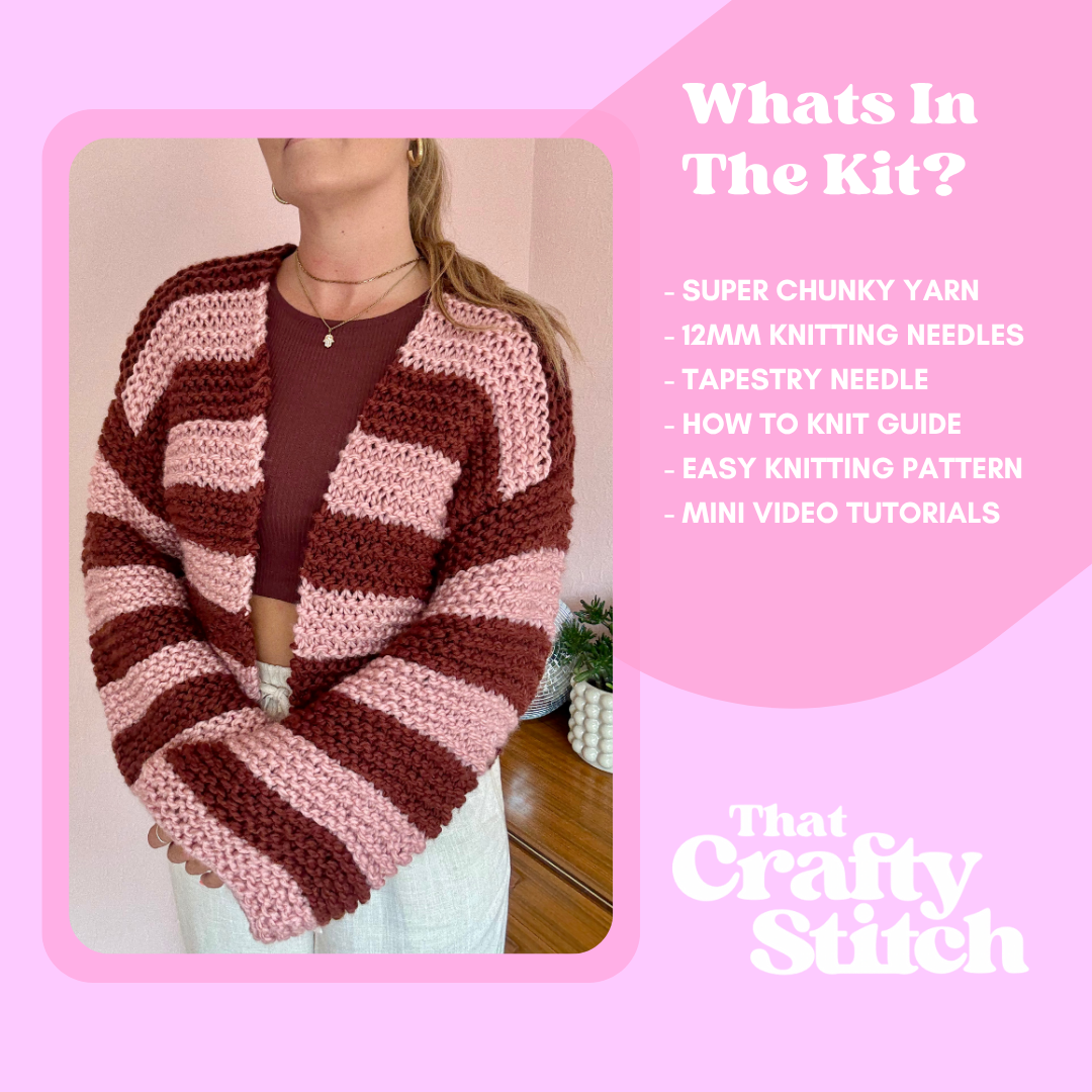Stripe Beginner cardigan knitting kit | easy cardigan knit kit | chunky cardigan kit | beginner friendly