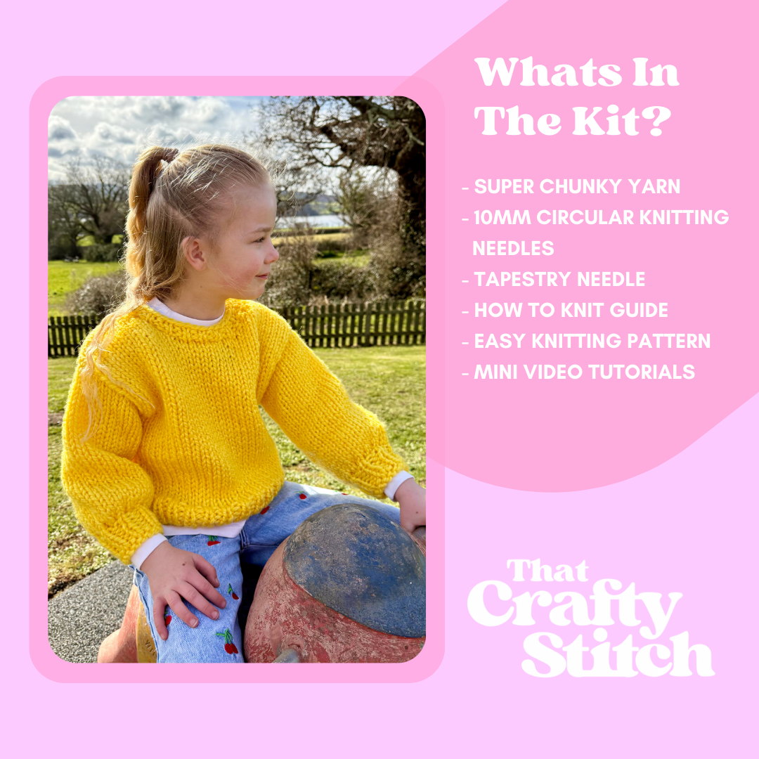 Mini Chunky jumper knit kit | child's jumper knitting kit | Childs sweater knit kit | easy jumper knitting kit