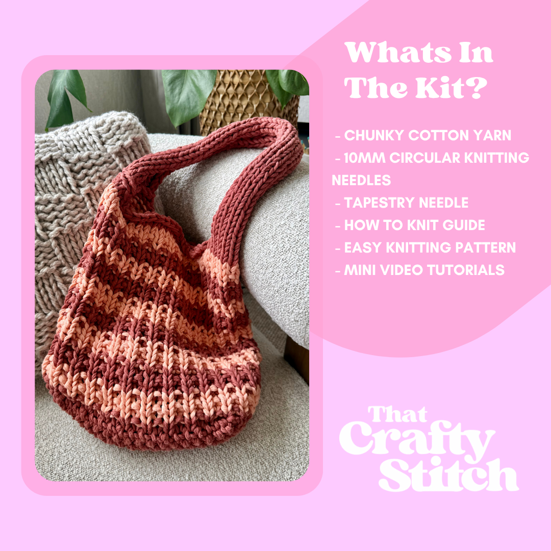 Cotton beach bag knit kit | recycled chunky cotton | beginner knitting kit | summer knit kit