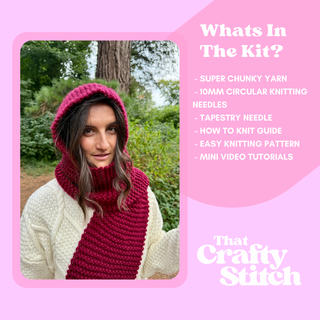 hooded scarf knitting kit | beginner friendly knit kit | scarf and Hood knit kit | autumn scarf knitting kit