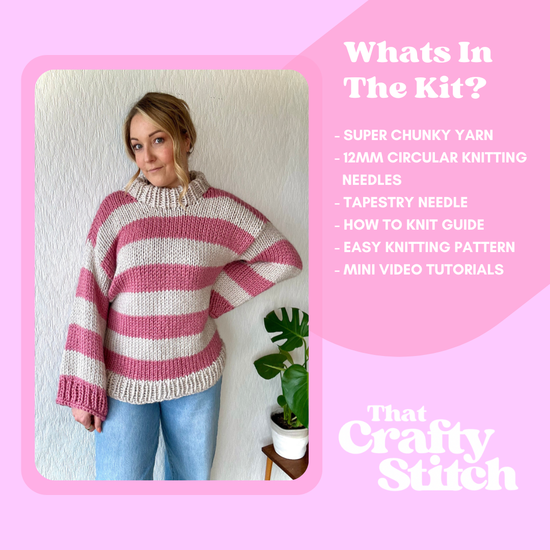 Striped chunky jumper knitting kit | vegan friendly | beginner friendly