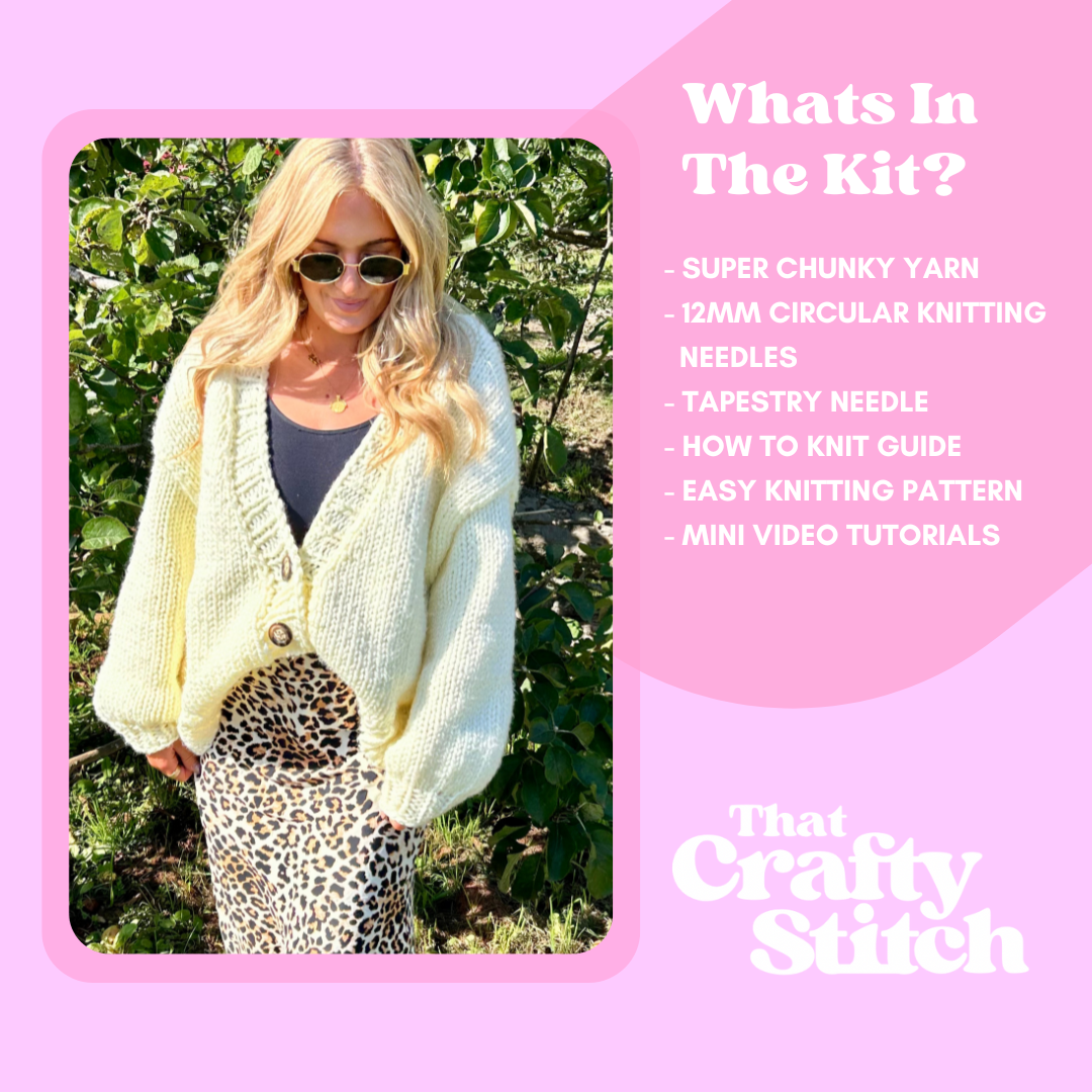 Chloe cardigan knit kit | chunk v-neck cardigan knitting kit | beginner friendly