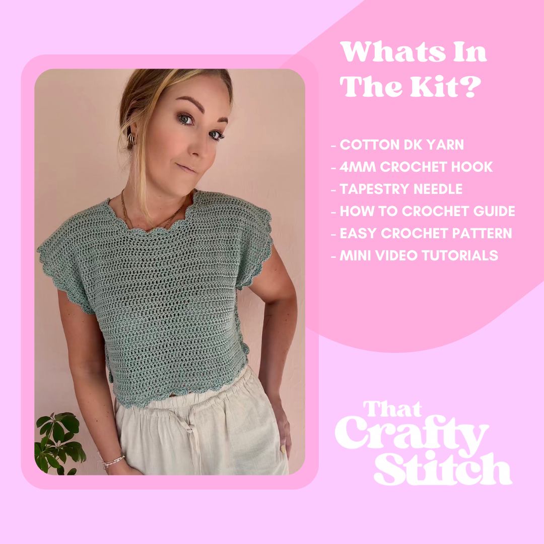 Summer crochet top | Cropped Crochet Tee | Hallie Tee | Beginner Crochet Kit