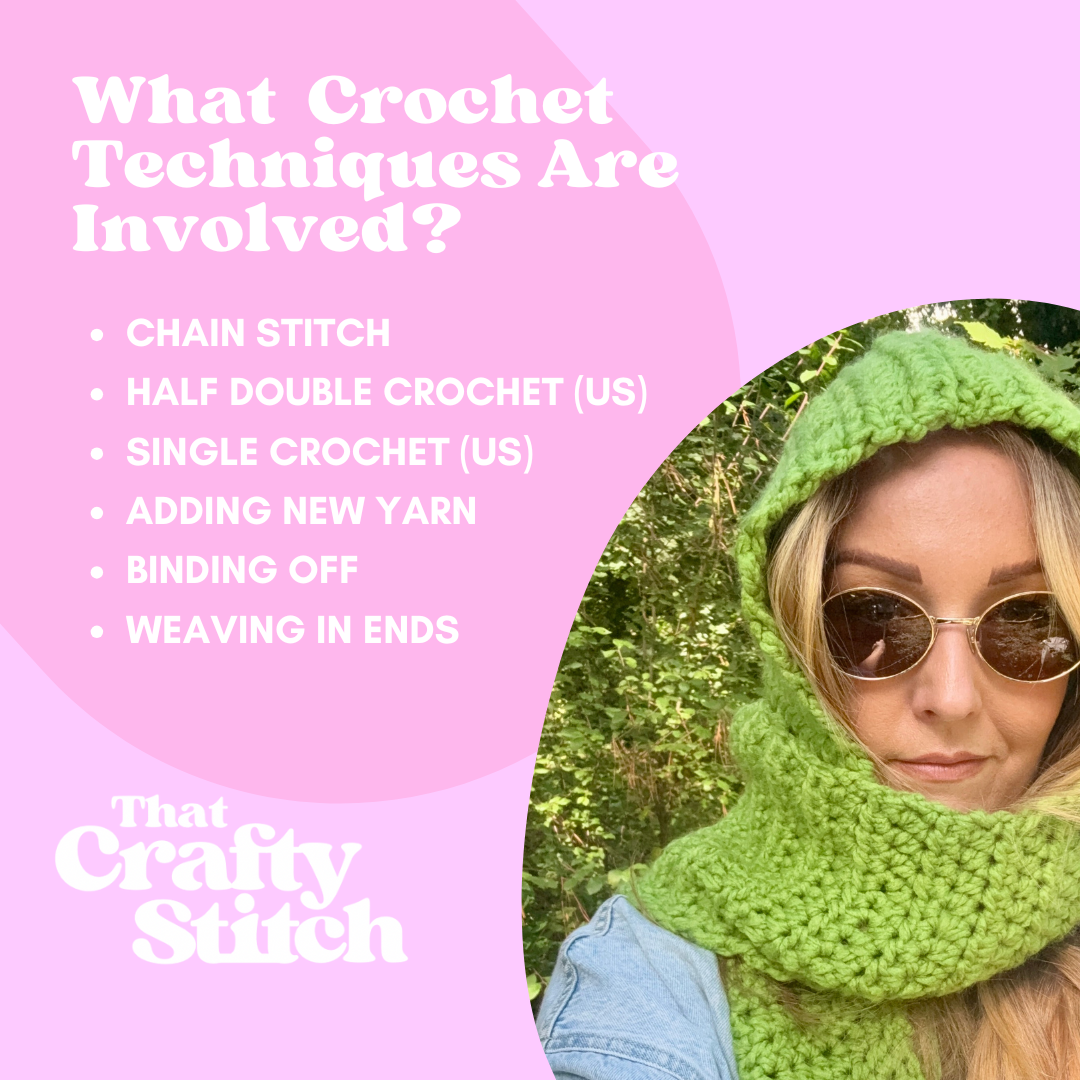 chunky crochet hooded scarf crochet kit | beginner friendly crochet kit | learn to crochet | hood scarf crochet kit