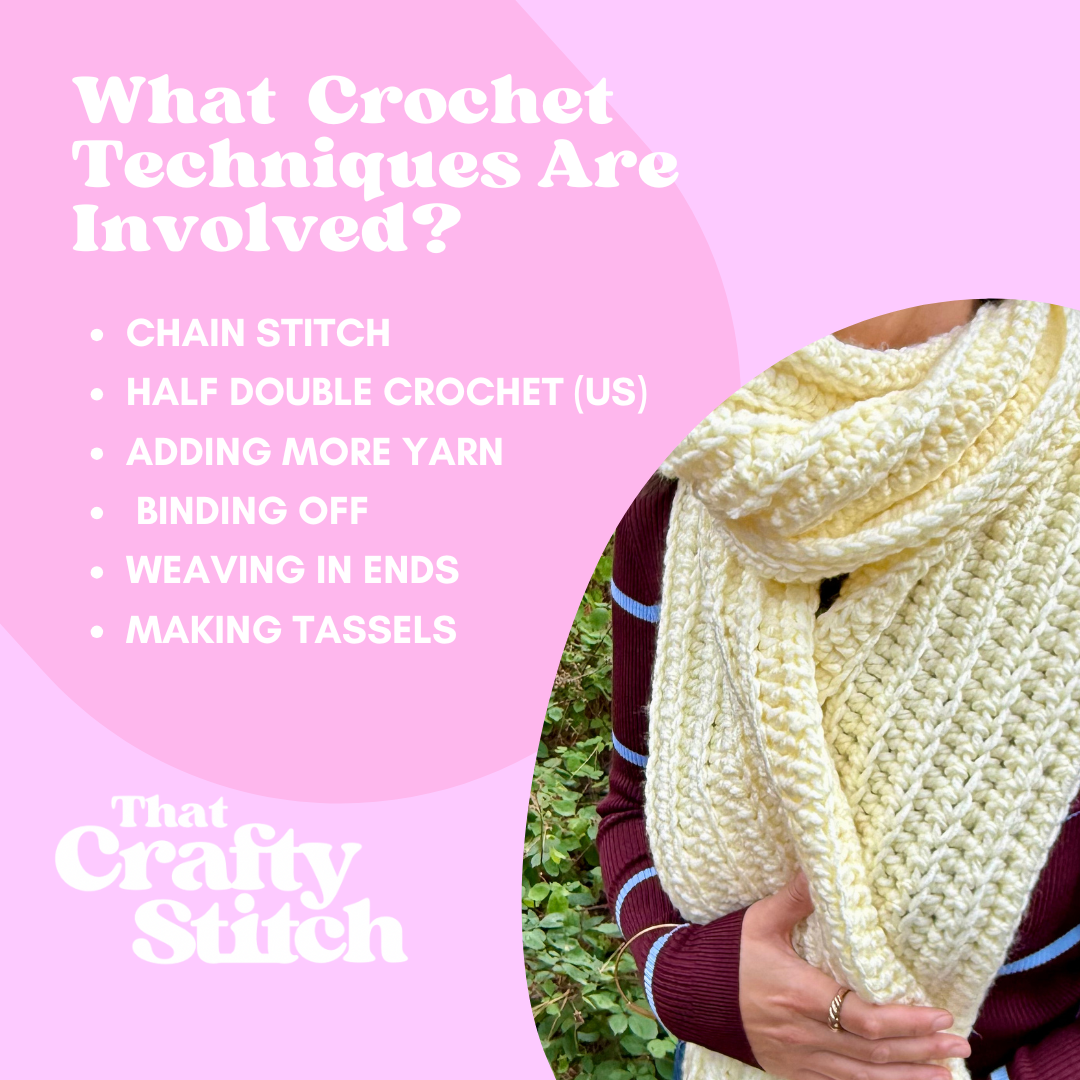 crochet tassel scarf crochet kit | beginner friendly crochet kit | chunky scarf crochet kit with tassels