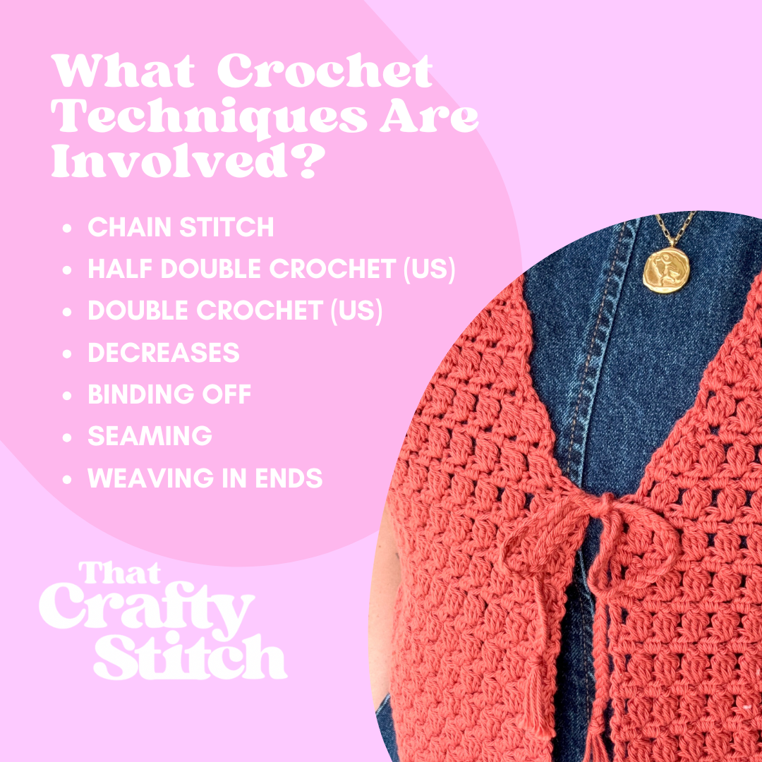 Mabel tie front crochet kit| intermediate level crochet kit | waistcoat crochet kit