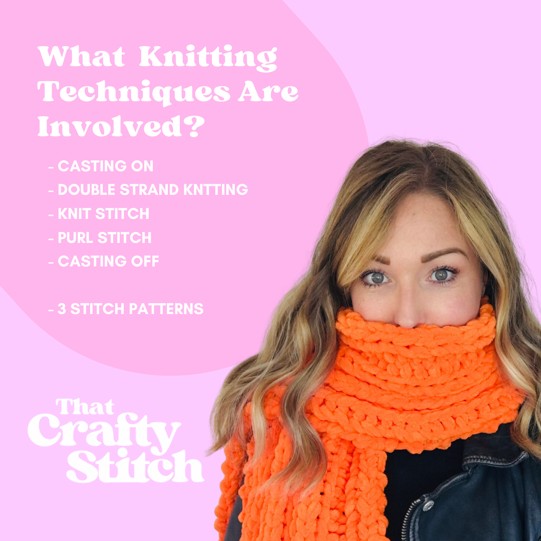chenille chunky scarf knitting kit - beginner friendly