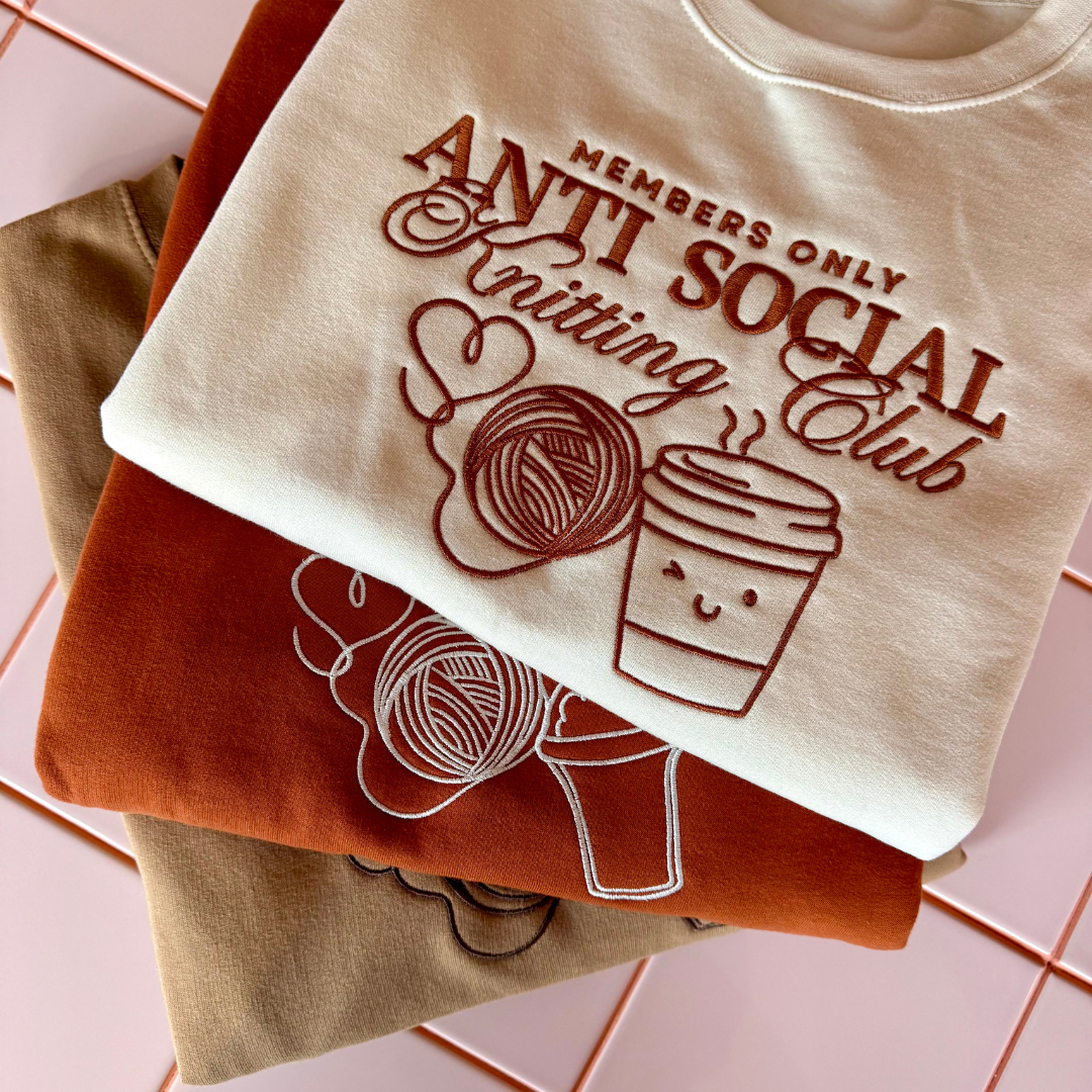 Embroidered sweatshirt - Anti Social Knitting Club or Crochet club - gift for knitter - gift for crocheter