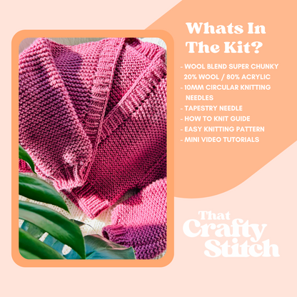 beginner friendly cardigan knit kit wool blend