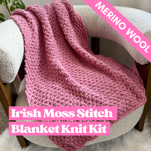 Premium 100% Merino Knitting Kit | Blanket knit kit | Irish moss Stitch blanket | Beginner Friendly
