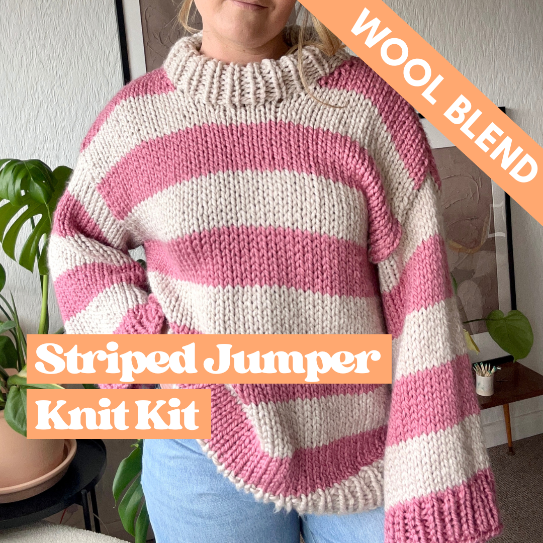 Wool blend super chunky striped jumper | beginner friendly | knitting kit
