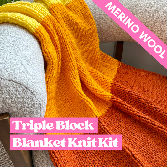 Premium Merino Wool Blanket knit kit | 100% Wool Knitting Kit | Beginner Friendly