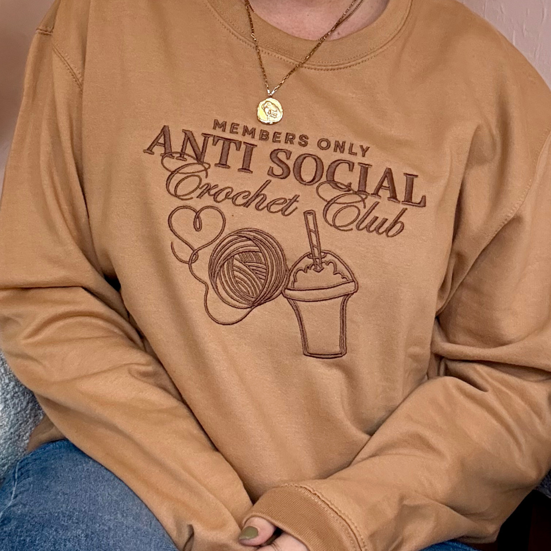 Embroidered sweatshirt - Anti Social Knitting Club or Crochet club - gift for knitter - gift for crocheter