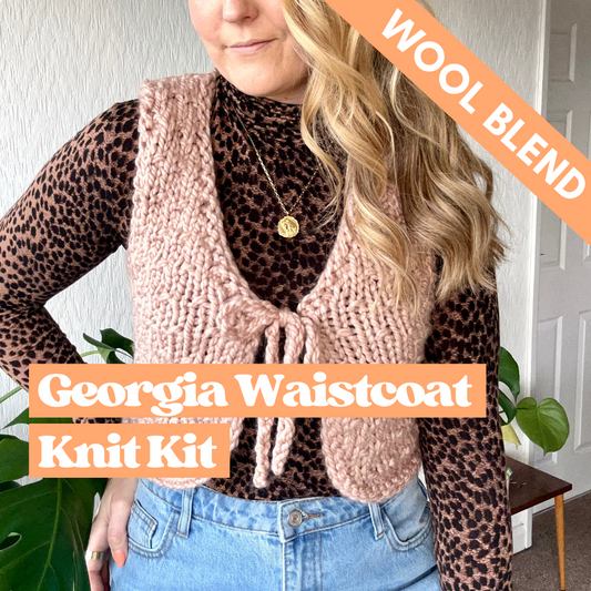 Chunky wool blend tie front  waistcoat knit kit