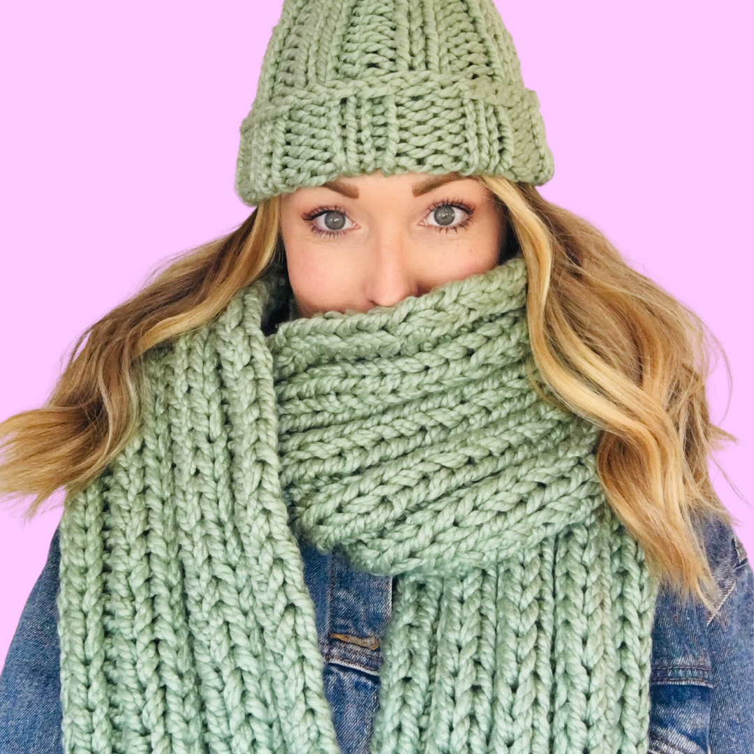 Knitting Pattern - Chunky Scarf + Beanie Hat Set