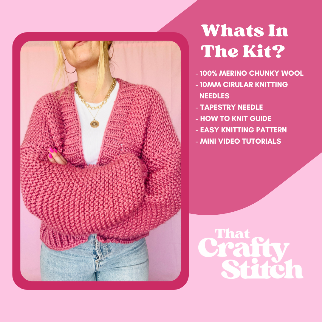 beginner friendly luxury merino wool cardigan knitting kit