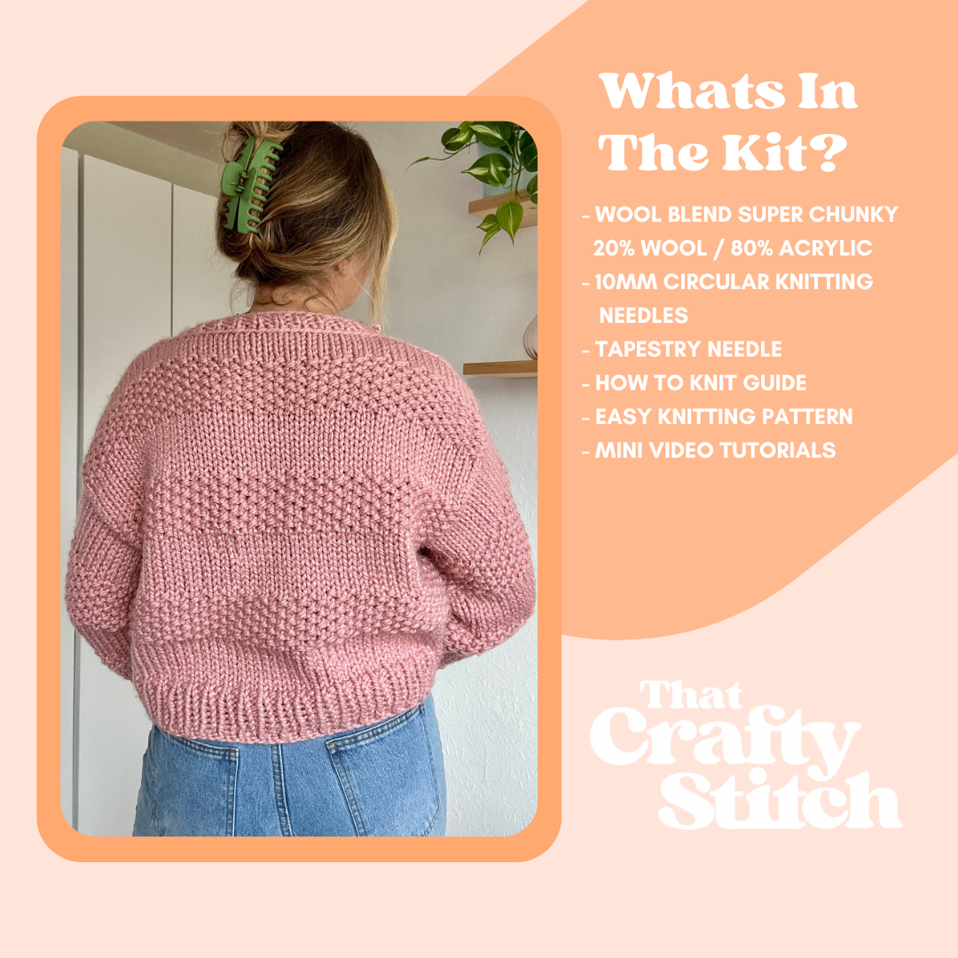 wool blend chunky seed stitch jumper knitting kit