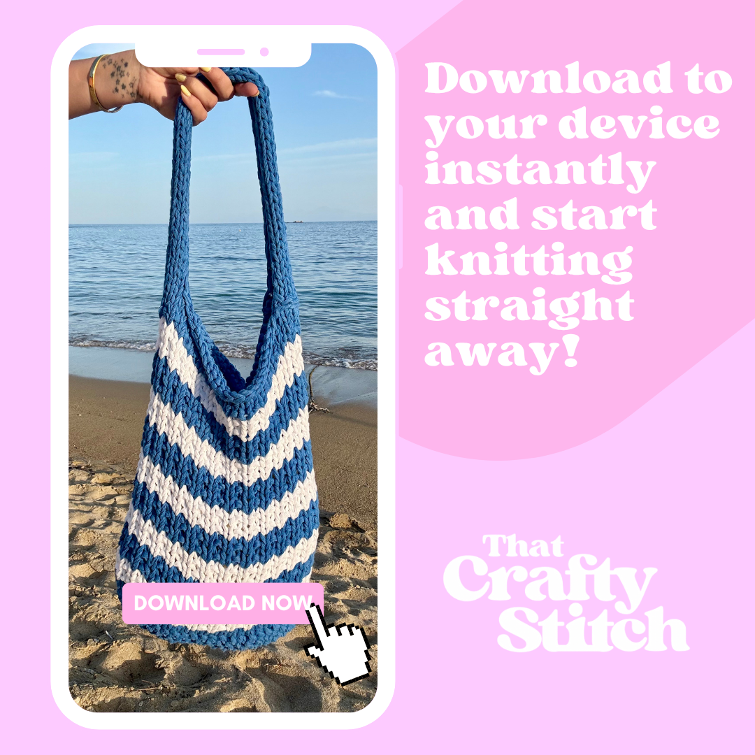 Chunky cotton beach bag knitting pattern | summer knit project | Skiathos beach bag pattern | digital knitting patten