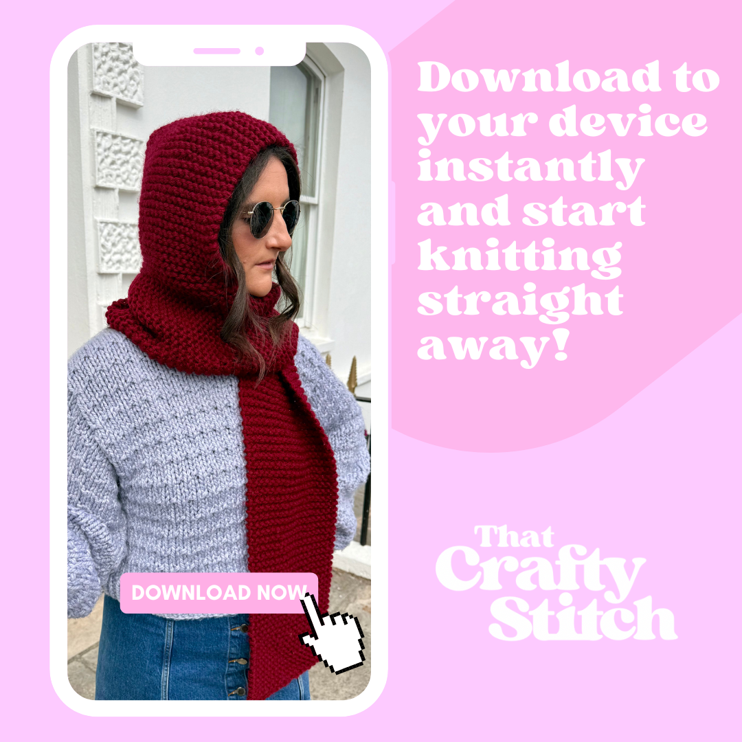 Chunky hooded scarf knitting pattern | digital download knitting pattern | beginner friendly hooded scarf