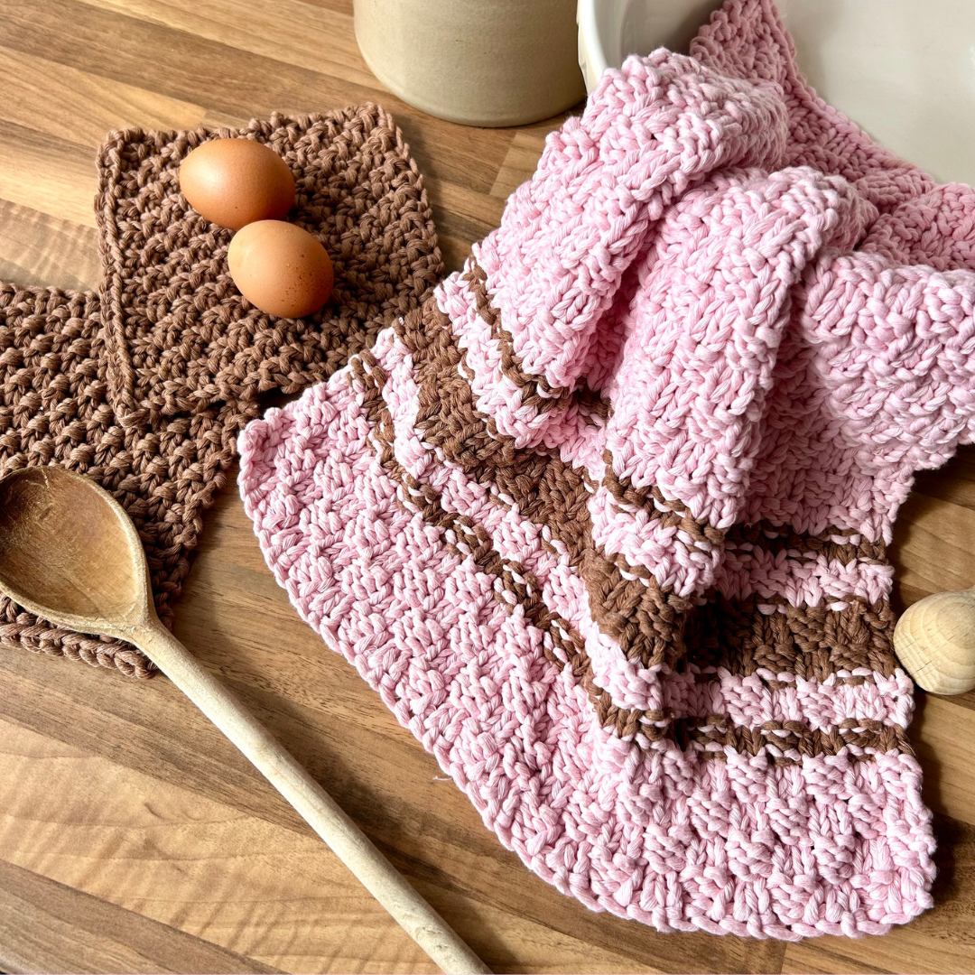 digital knitting pattern | chunky cotton kitchen cloth set | beginner friendly knitting pattern