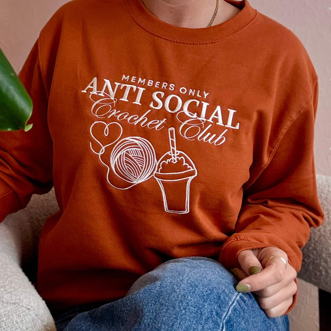Embroidered sweatshirt - Anti Social Knitting Club or Crochet club - gift for knitter - gift for crocheter