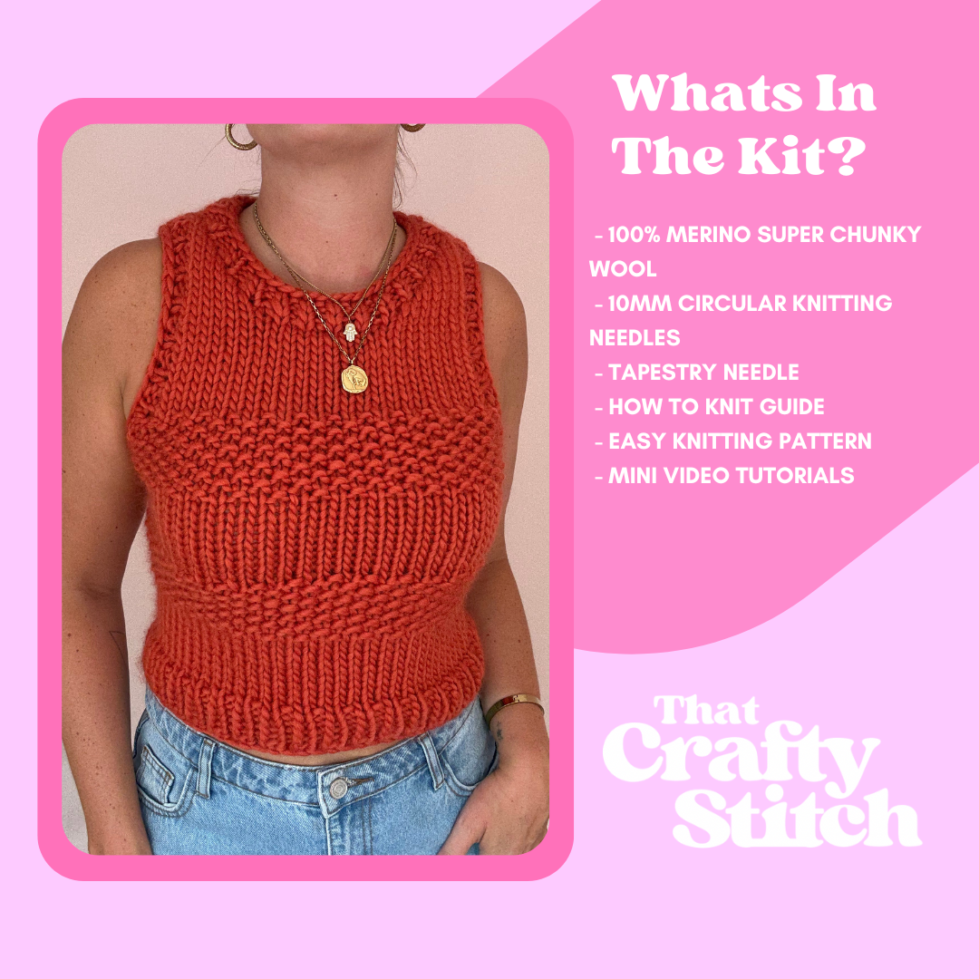 Merino criss cross sweater vest knit kit | merino wool knitting kit | confident beginner knitter | complete DIY knit kit