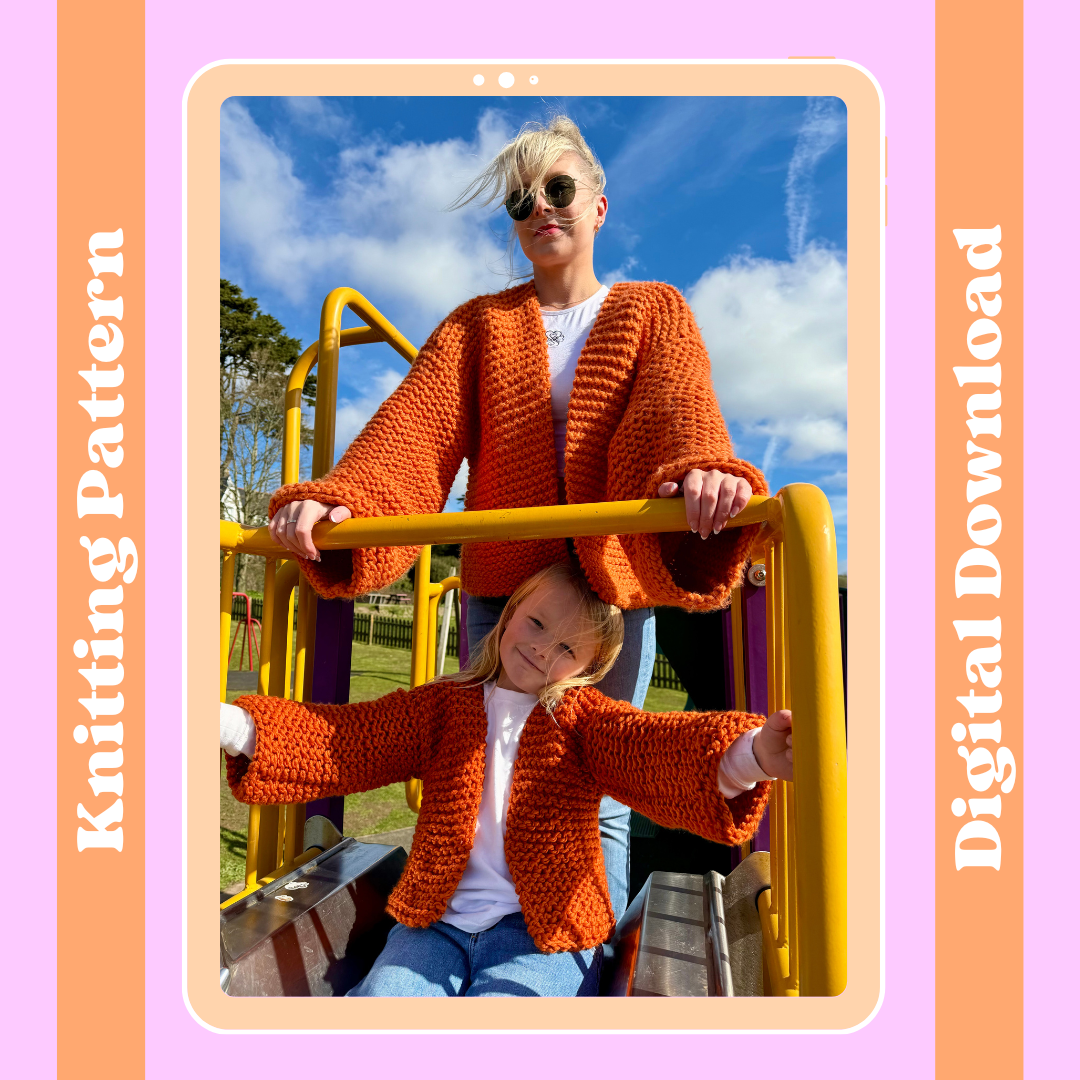 beginner cardigan knitting pattern bundle | mum and mini chunky cardigan knitting pattern