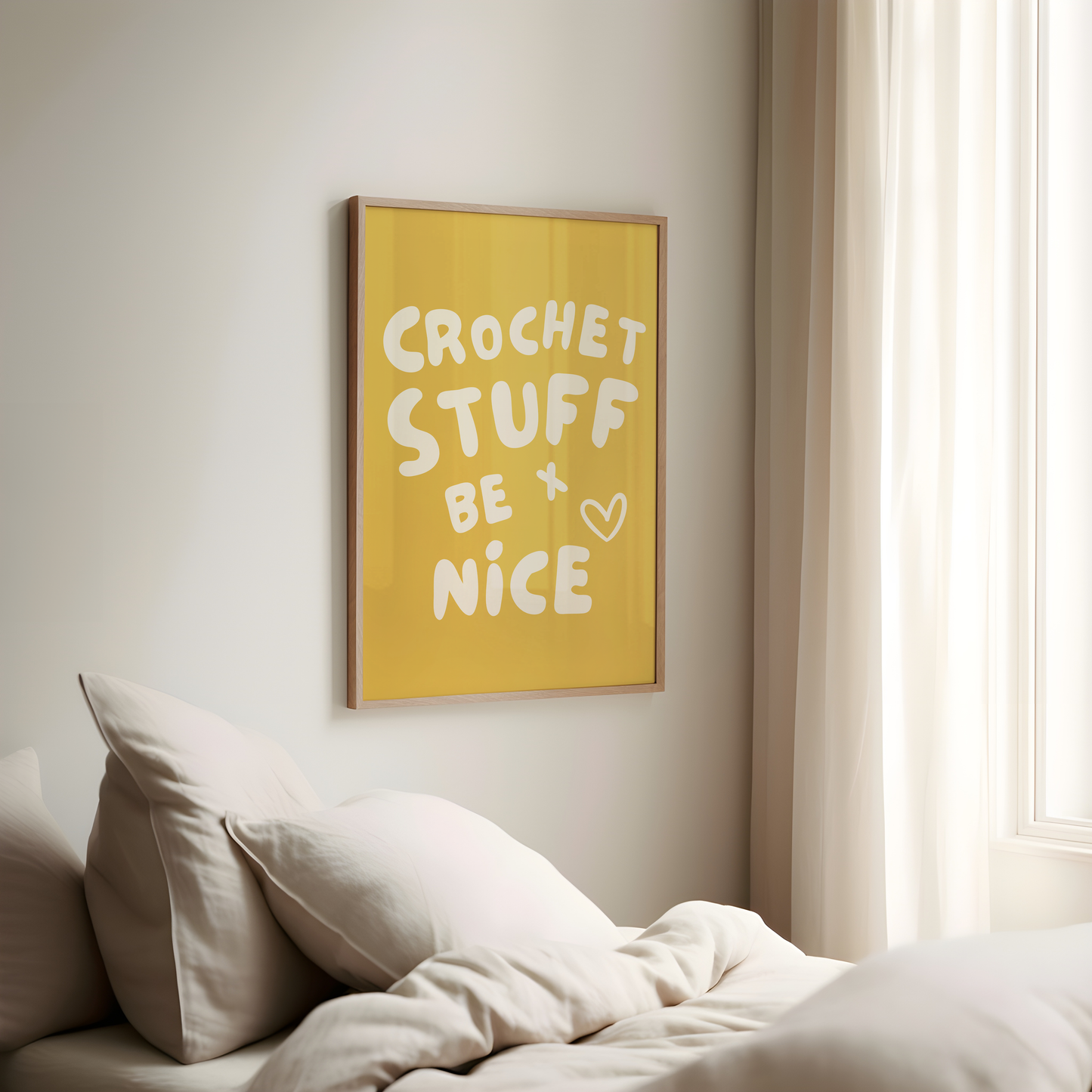 crochet stuff and be nice digital art print mustard cream