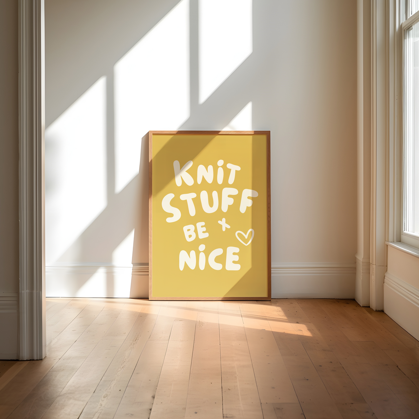 knit stuff and be nice digital art print mustard cream