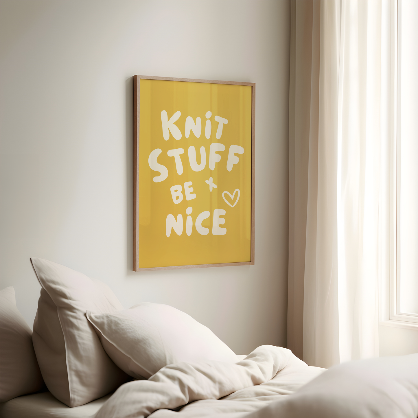 knit stuff and be nice digital art print mustard cream
