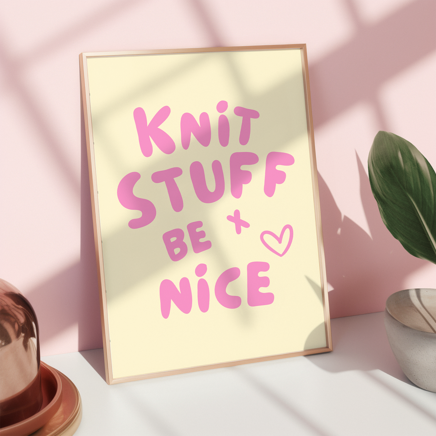 knit stuff and be nice digital art print cream pink