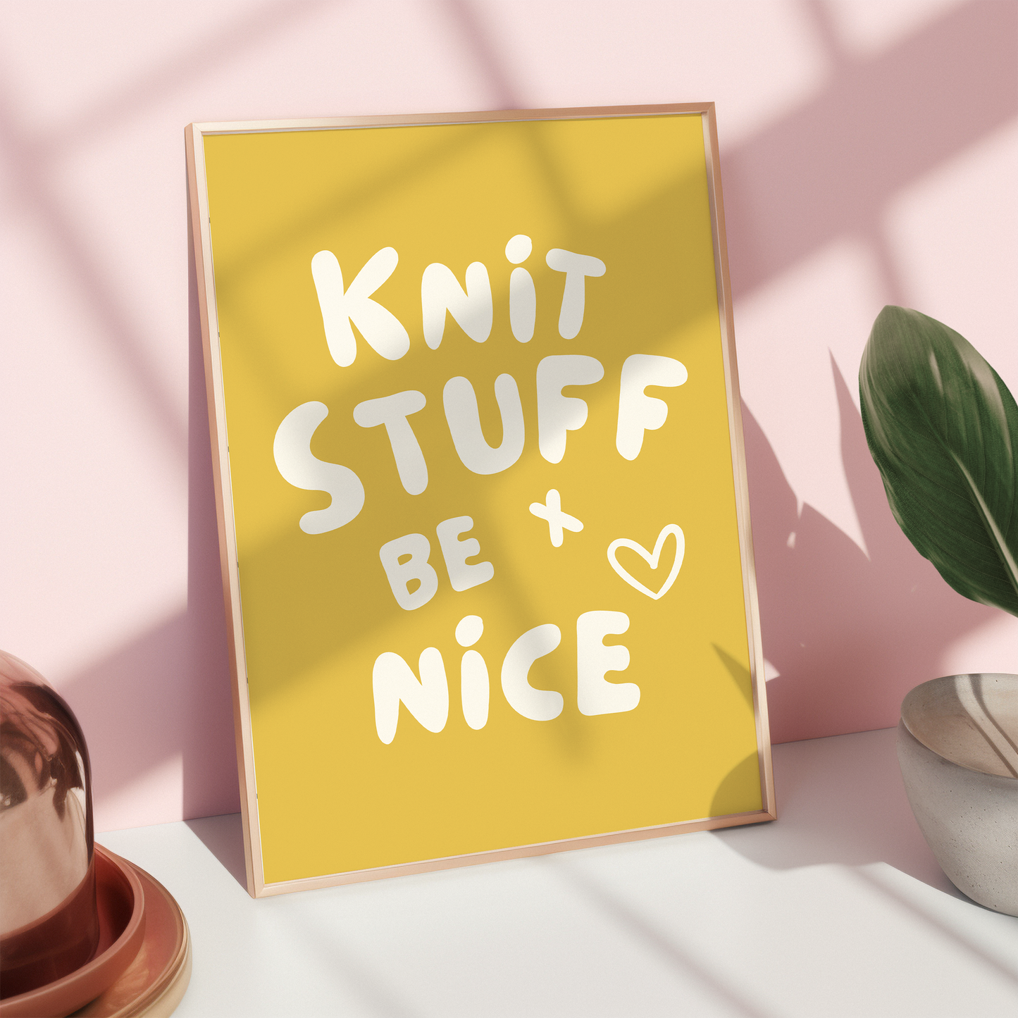 knit stuff and be nice digital art print mustard cream