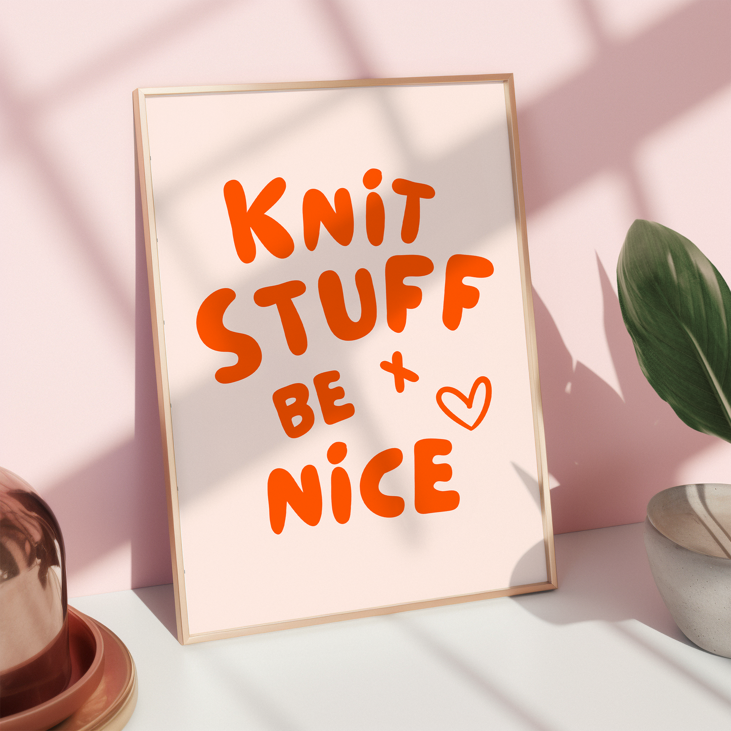 knit stuff and be nice digital art print peach red