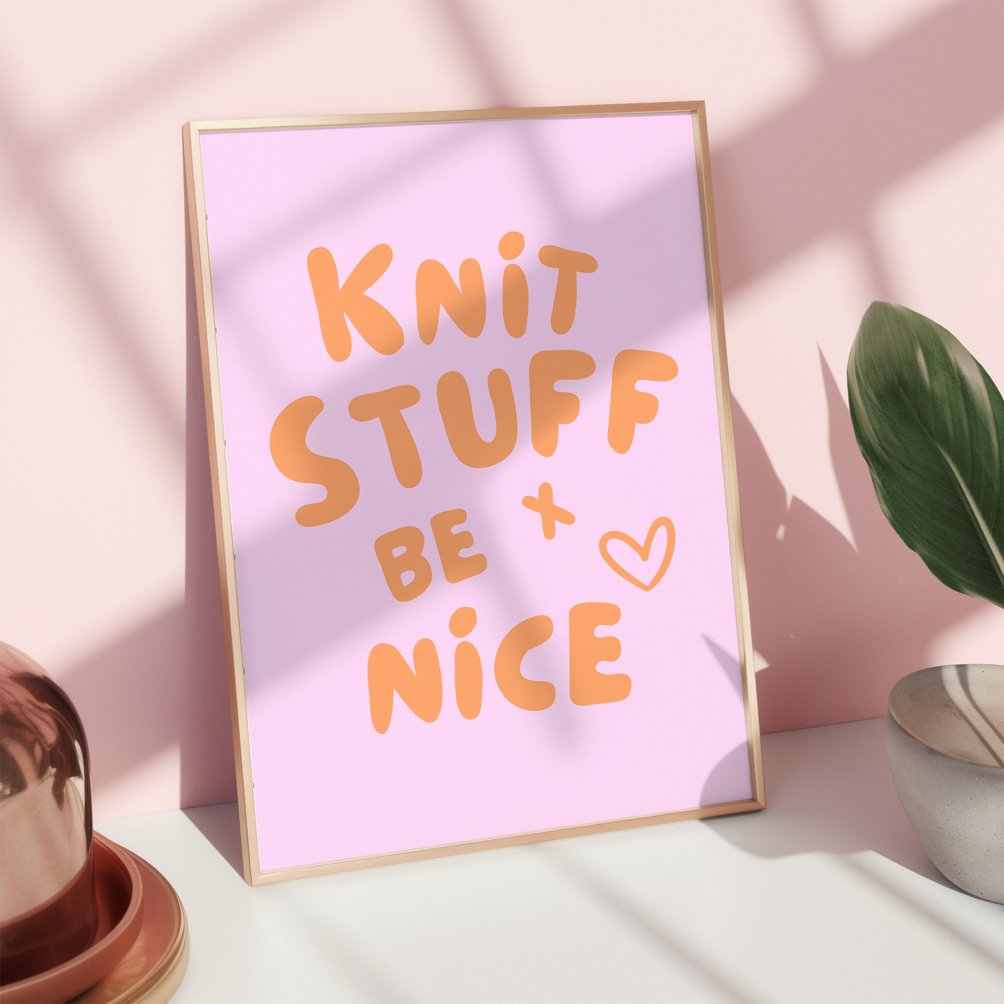 knit stuff and be nice digital art print pink orange