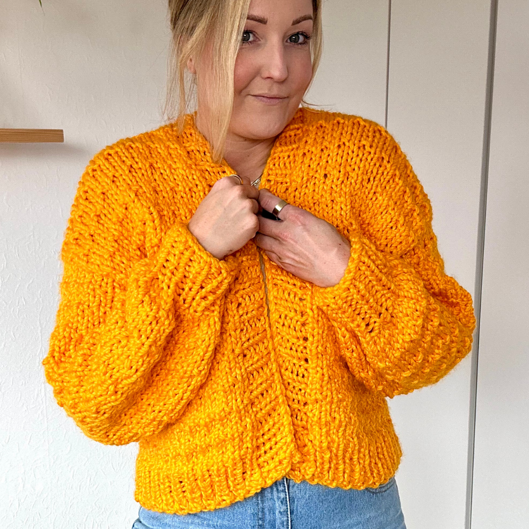 chunky textured confident beginner cardigan knitting kit