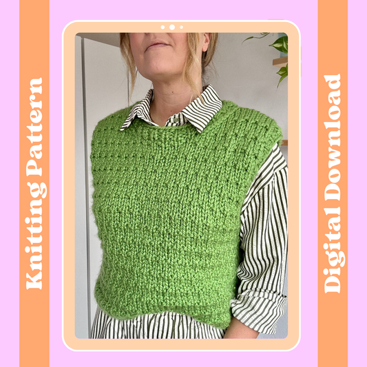 super chunky textured sweater vest digital knitting pattern