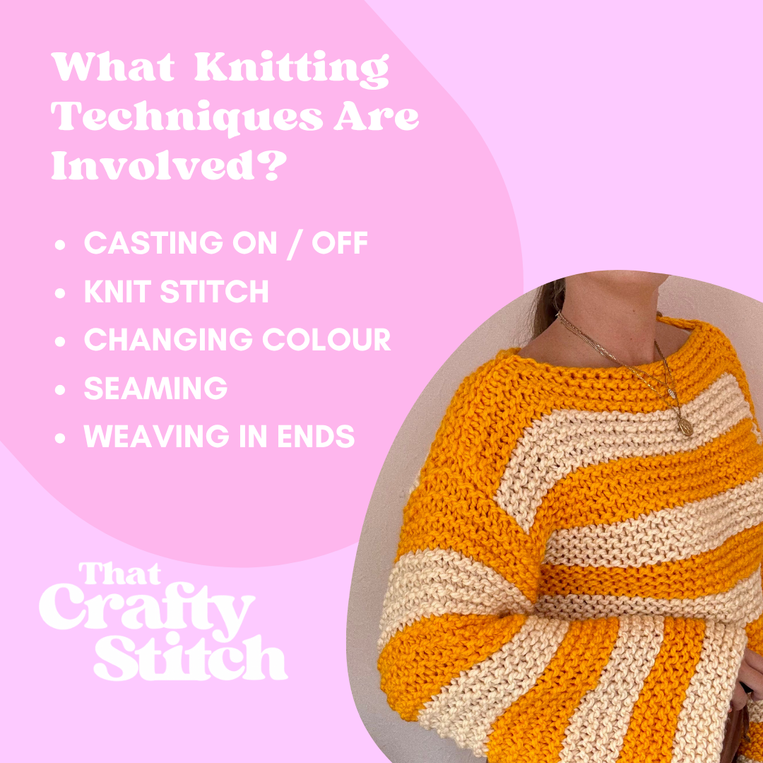 Stripe beginner jumper knitting pattern | digital knitting pattern | beginner friendly
