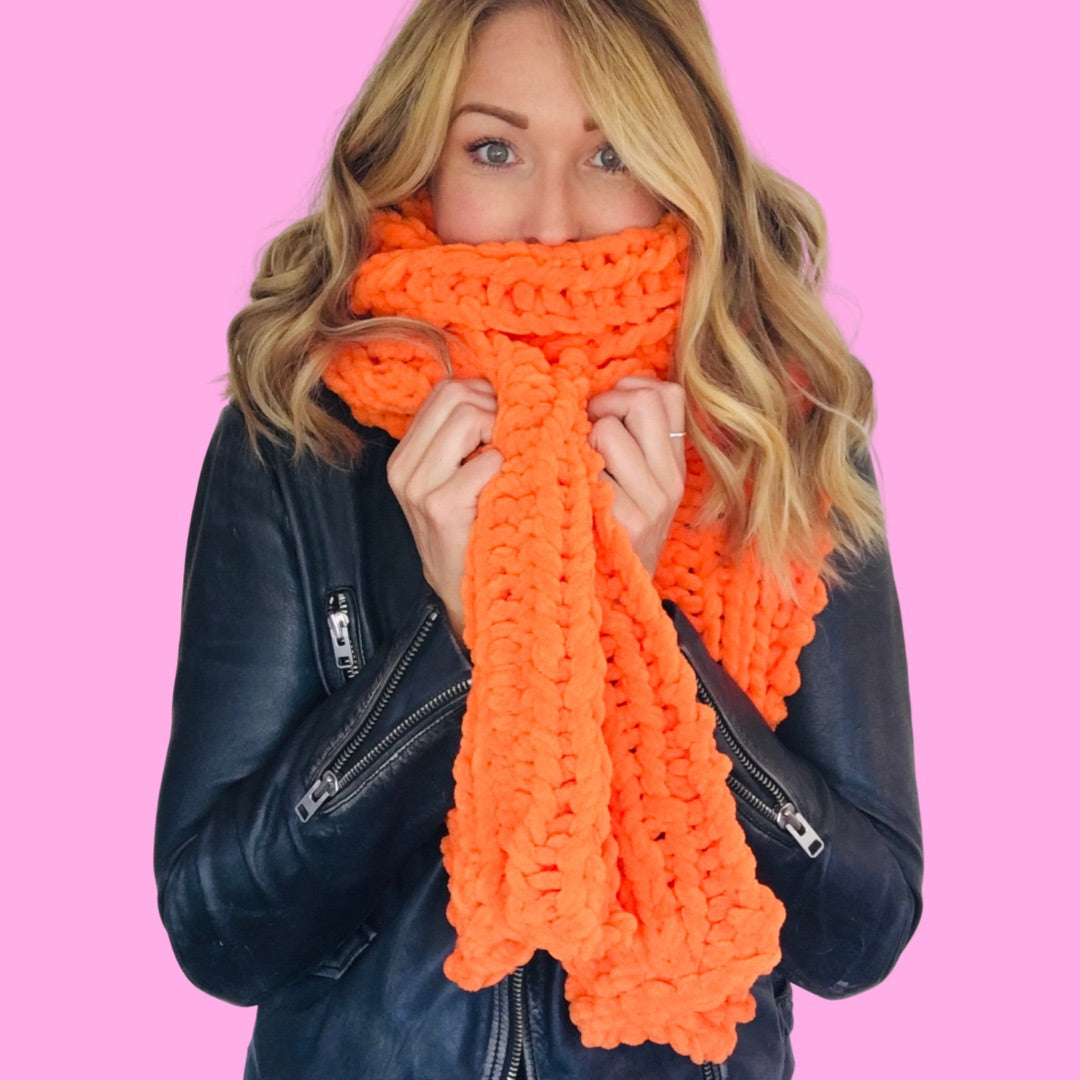 chenille scarf knitting kit - beginner friendly