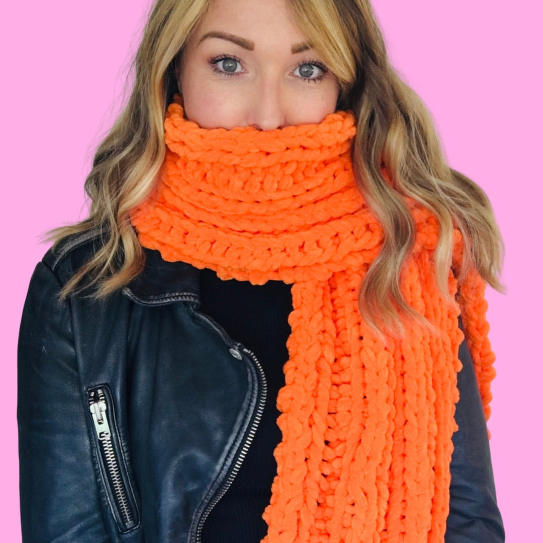 chenille chunky scarf knitting kit - beginner friendly