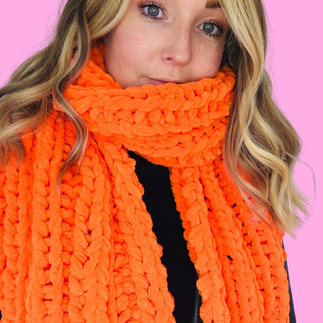 chenille chunky scarf knitting kit - beginner friendly