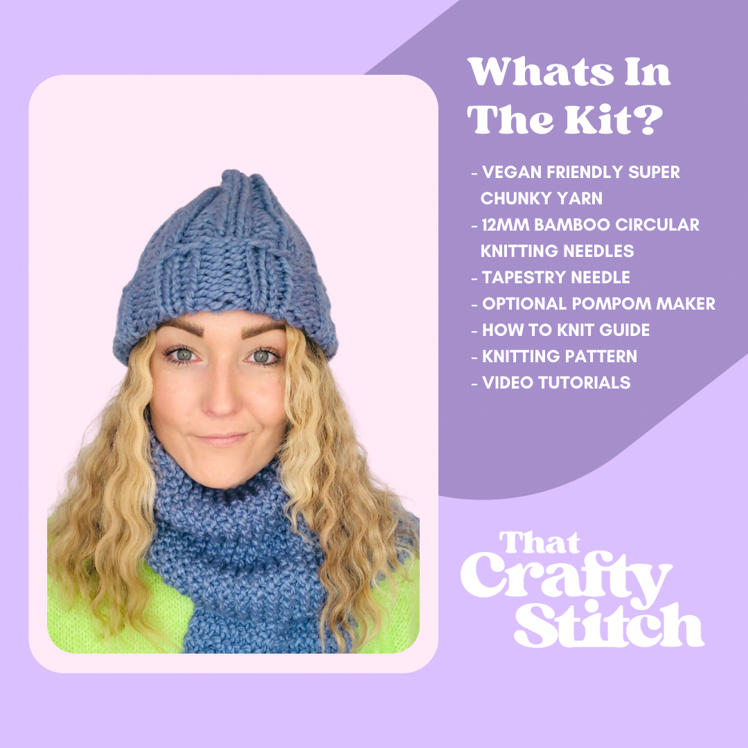 ribbed beanie hat knitting kit